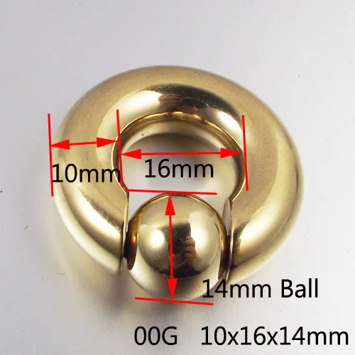 1 шт., большой размер, золотой цвет, нержавеющая сталь, в плену, кольца-кольца для бровей, BCR, кольцо для носа, пружинный шар, ниппель, пирсинг, ювелирные изделия - Окраска металла: 10x16x14mm