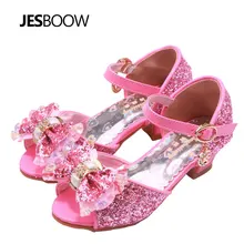 

Kids Girls Sequin Sandals Princess Rhinestone Bow-Knot Crystal High Heels Shoes