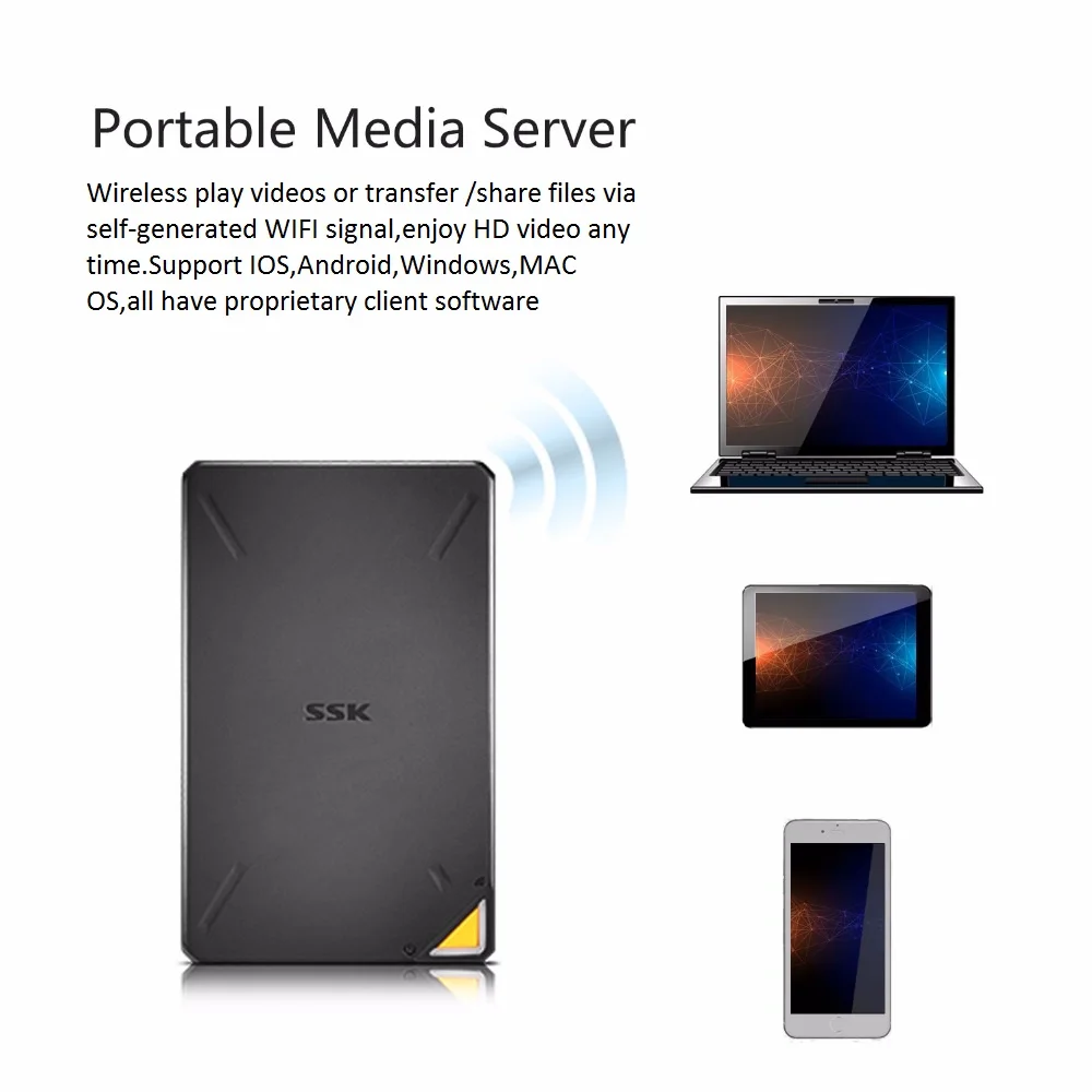 SSK Portable Wireless External Hard Drive Smart Hard Disk 1TB Cloud Storage WiFi Remote Access HDD Case for Tablet Laptop USB
