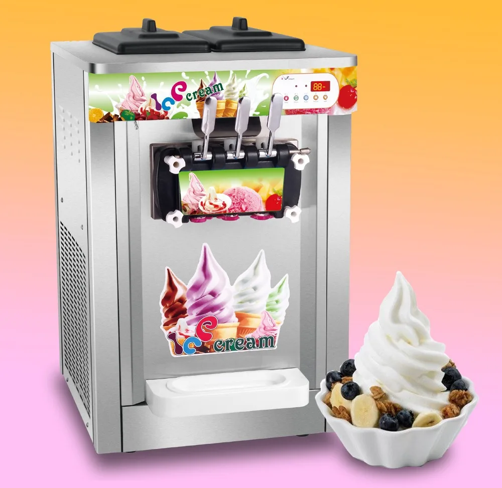 

Full stainless steel 22-25L/H table top Ice Cream Maker home commercial ice cream making machine 3 taste nozzle ice cream by sea