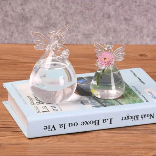Прозрачная стеклянная подставка в форме ангела для цветов 1 шт. подвесная