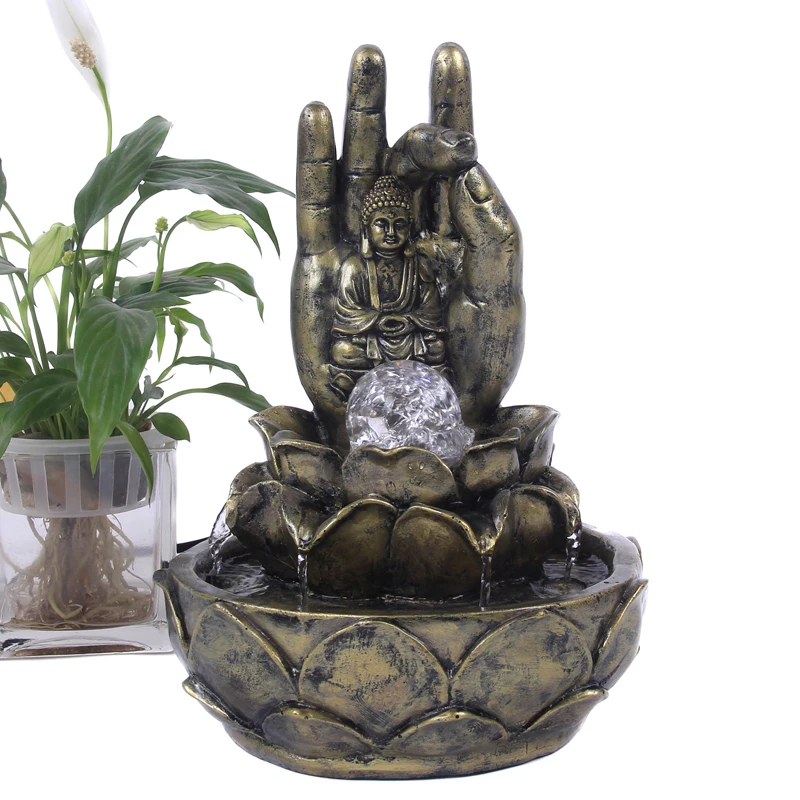 

Free Shipping Home Decoration Craft Feng Shui Buddha Hand Fountain Water Ornaments with Pump