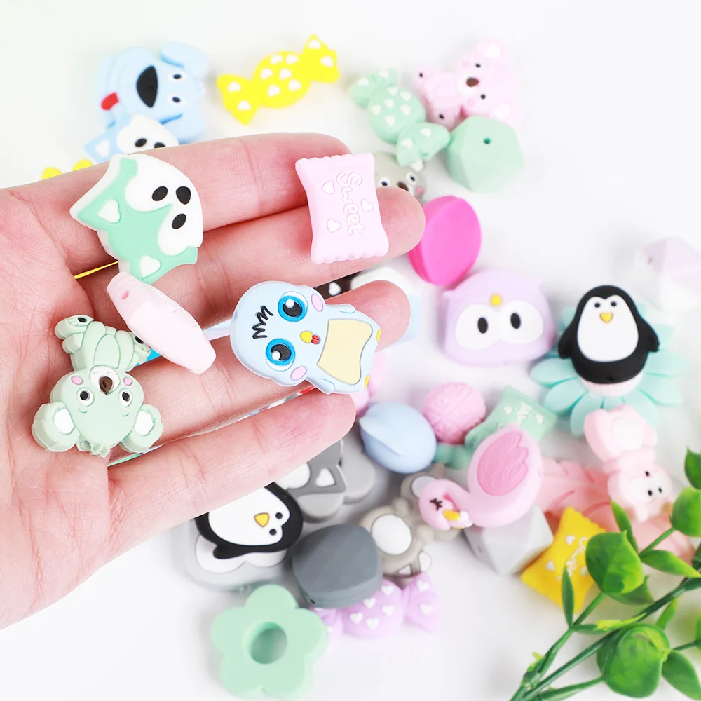 Online Tyry. Hu 3 Buah Banyak Bayi Teether Dot Klip Rantai Manik manik Mutiara Silikon Teething Mainan Food Grade Mini Silicone Teether