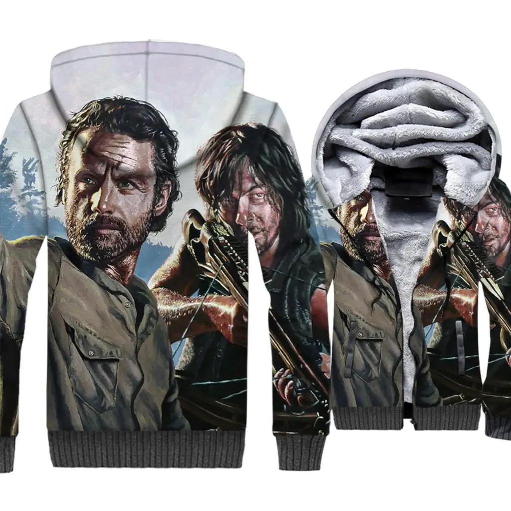 

The Walking Dead Jacket Men 3D Hoodies Rick Sweatshirt 2018 Winter Thick Fleece Zipper Graphics Coat Plus Size 5XL Streetwear