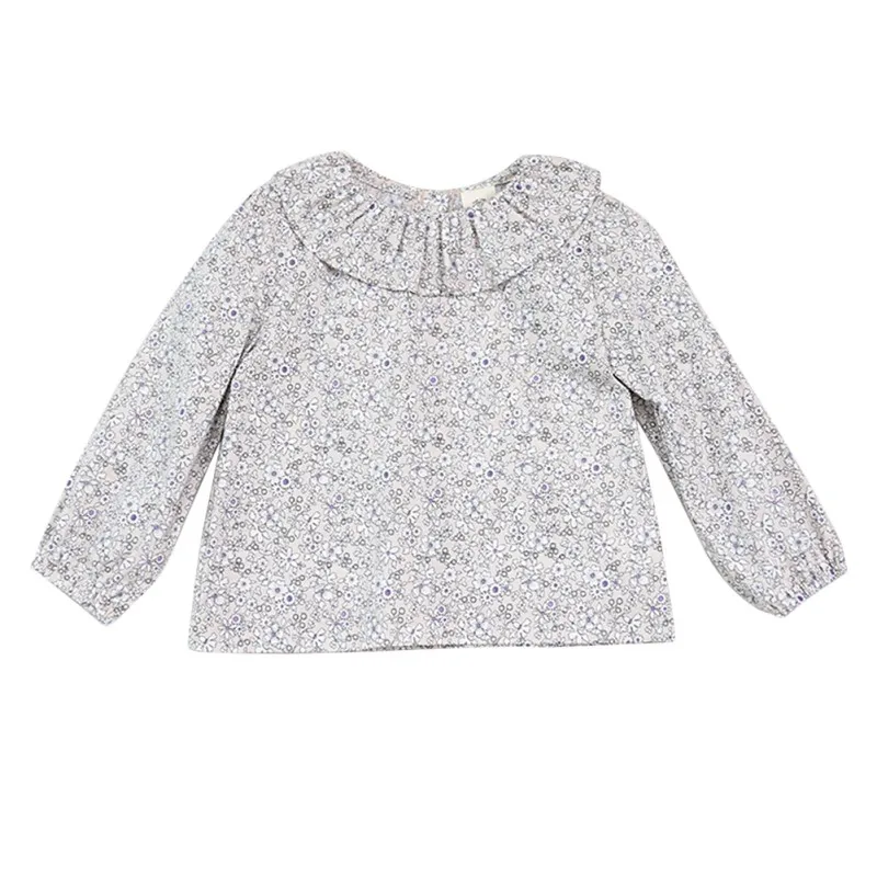Рубашки для маленьких девочек, топы для маленьких девочек, однотонная блузка с цветочным воротником и пышными рукавами - Цвет: XL2013MP
