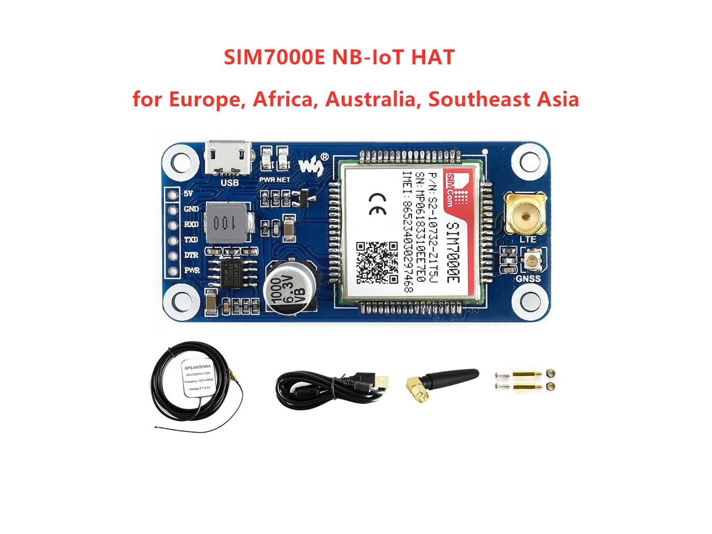 Шляпа Waveshare NB IoT/eMTC/EDGE/GPRS/GNSS для RPi Zero/Zero W/Zero WH/2B/3B/3B + на основе SIM7000E поддерживает TCP UDP
