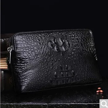 

2018 BEV new crocodile leather clutch bag men's wallet business casual long multi-purpose dual zipper large capacity grab bag