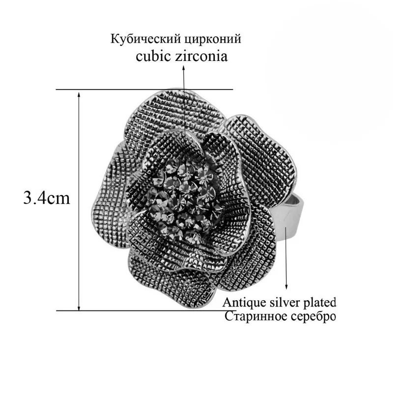 SINLEERY, винтажные, большие, серые, синие, подлинные, кубический циркон, цветок, кольца на палец, регулируемый размер, античное серебро, вечерние ювелирные изделия Jz387 SSI