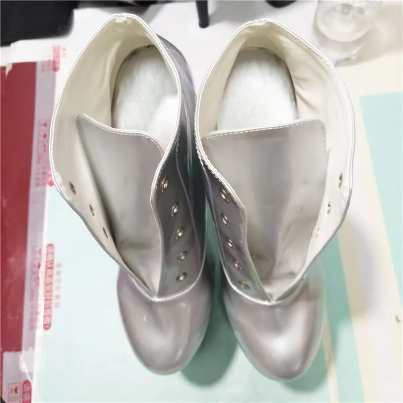 18 cm high heel club pole dancing boots, gradient color nightclub girls ultra high heel boots, silver square heel Dance Shoes