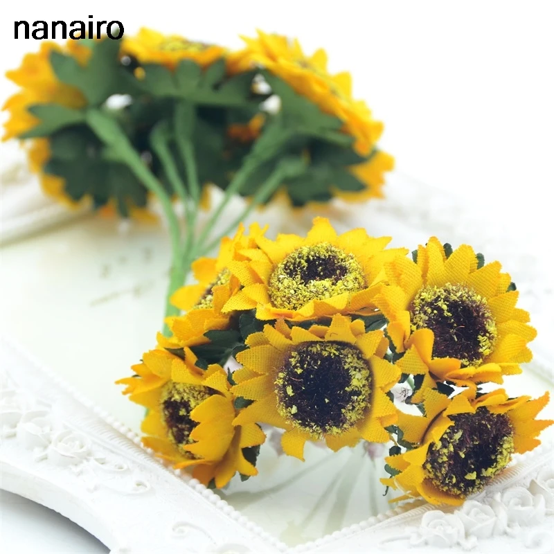 

Cheap 6 pieces / 10CM artificial handmade silk simulation sunflower bouquet wedding decoration home garden DIY walnut decals