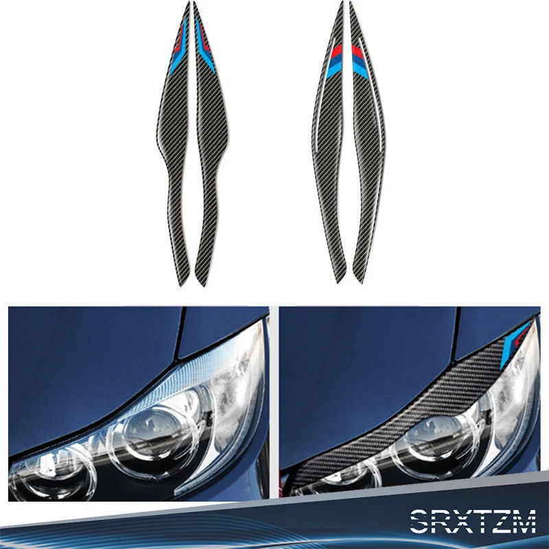

SRXTZM A Pair New Carbon Fiber Headlight Eyebrow Eyelid Cover For BMW E90 E91 3 series 2005-2012 Accessories Car Styling