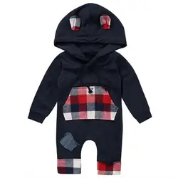Puseky 2019 осень-зима новорожденных Для маленьких мальчиков с длинными рукавами для девочек проверьте одежда с капюшоном комбинезоны детские