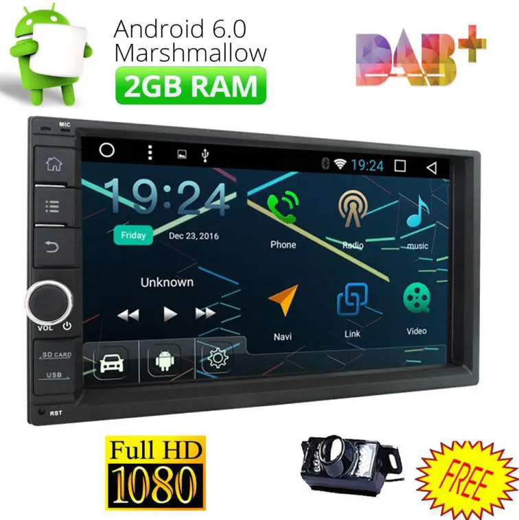7 "doble 2DIN Car Stereo Android 6,0 Quad Core CPU 2 GB RAM GPS No dvd