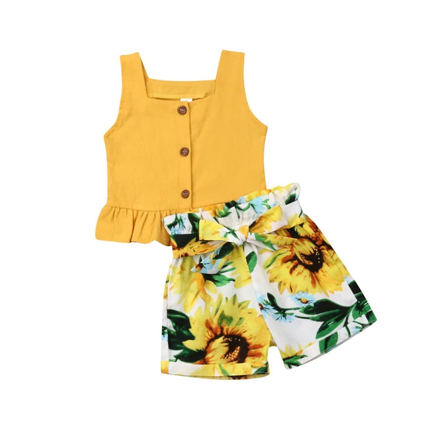 US Toddler Kids Baby Girl Summer Ruffle Dress Tops Floral Short Pants Outfit Set
