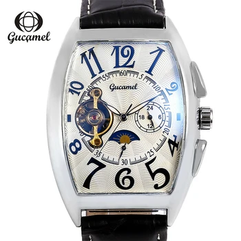 

Personality Business Leather Men's Watches Top Brand Luxury Moon Phase Tourbillon Perspective Automatic Mechanical Wristwatches