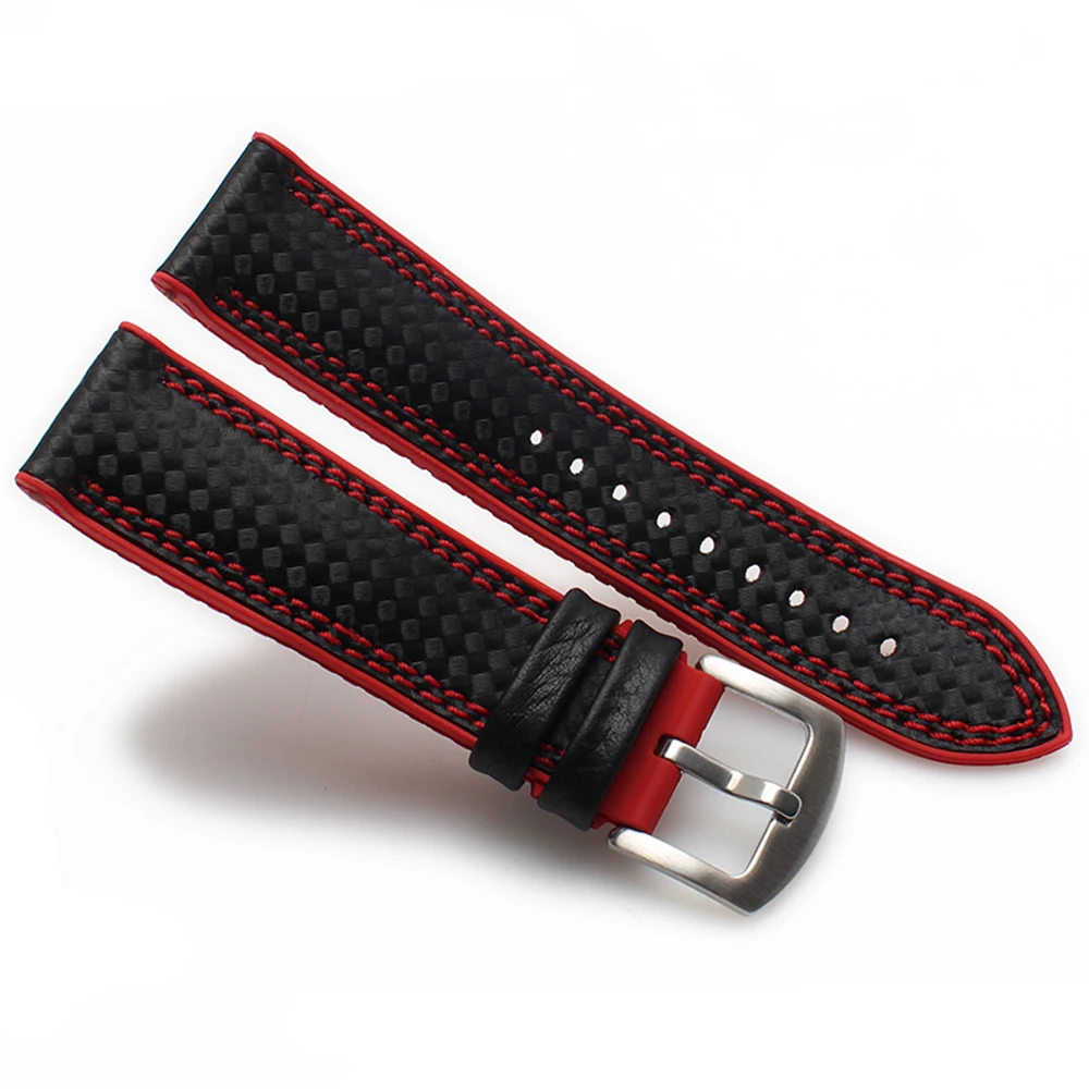 Cena Silikonowy zegarek z włókna węglowego 18 20mm 22mm 24mm pasek zegarka Watchband dla Omega gumowa bransoletka akcesoria wodoodporny pasek