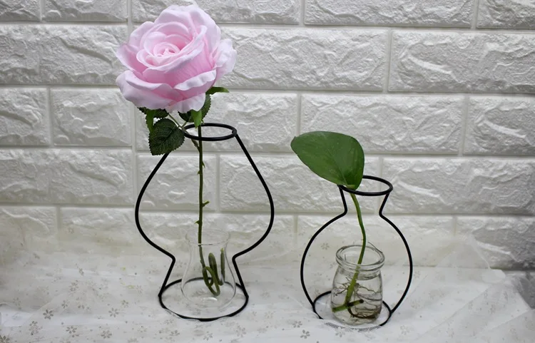 

1PC Nordic Creative Iron Frame Flower Tube Container Home Decor Minimalist Transparent Iron Hydroponic Vase without Glass MK 024