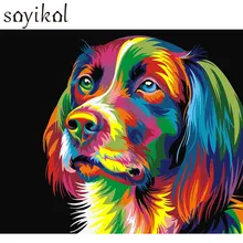 Рисунок по номерам картина в рамке на стену акриловая DIY масляная краска по номерам животное абстрактная собака подарок краска по номерам 40X50 см
