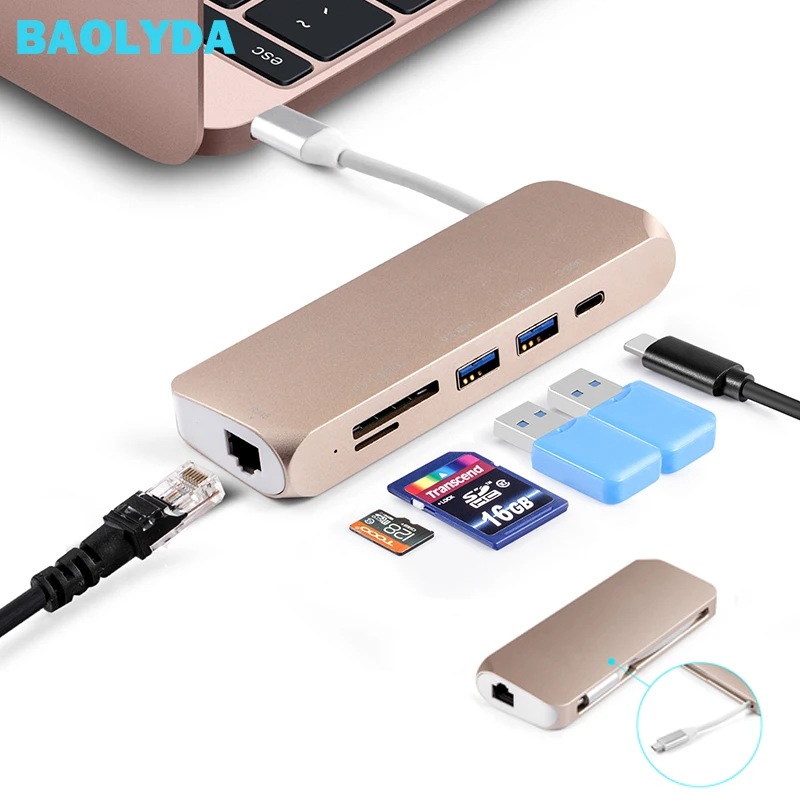 

Baolyda USB Type C Hub Thunderbolt Ethernet RJ45 Converter USB C Multiport Adapter for Macbook Pro/Air Samsung S8/S9/Note8/note9