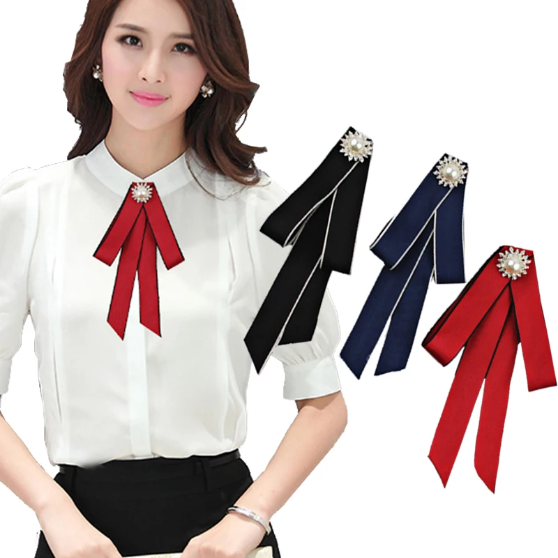

Fashion 1PC Bow Crystal Pins Fabric Tie Necktie Corsage Flower Brooch for Women Clothing Dress Accessories