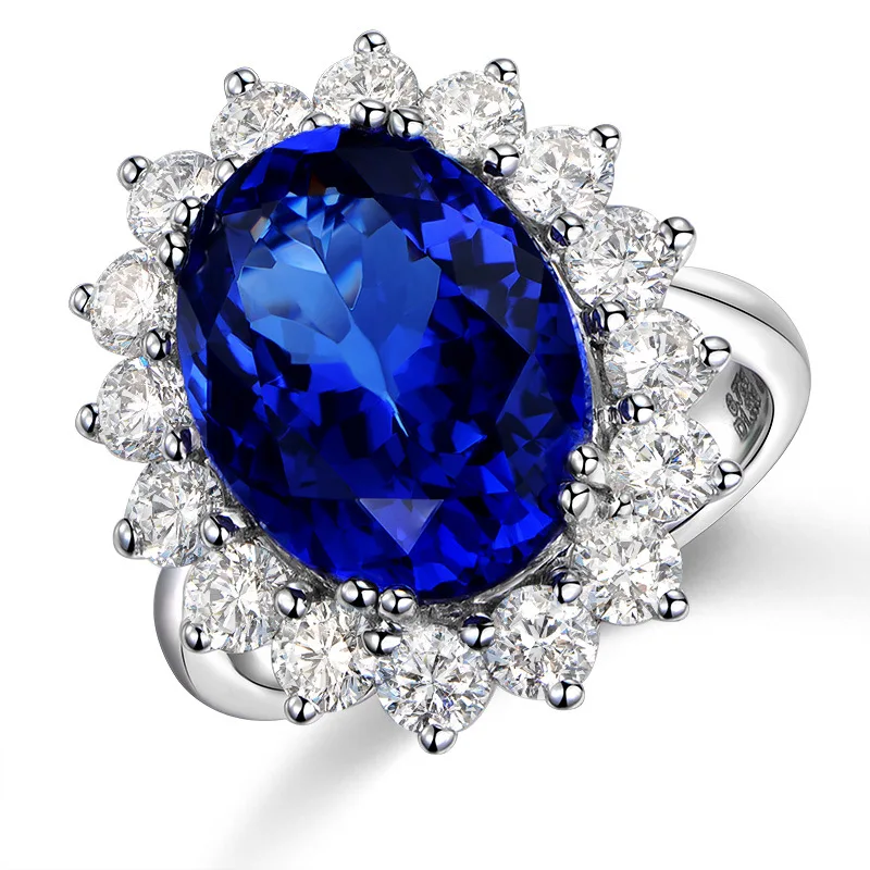 Princess Diana Kate Wedding Ring Open Adjustable Natural Royal Blue Stone Ring White Gold Palted Jewelry Female Engagement Ring