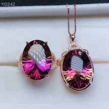 MeiBaPJ Dream Cut Природный Аметрин прекрасный свадебный и вечерний комплект ювелирных изделий 925 цельное Серебряное ожерелье и кольцо костюм для женщин