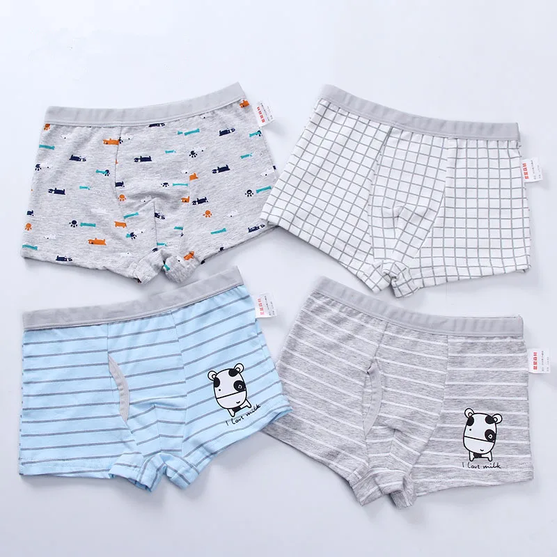MiNiKQ 4pc/Lot Kids Boys Cartoon Stripe Underwear Children Boys Summer