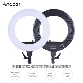 

Andoer CY-R50L LED Video Light Lamp 50W 18" Studio Ring Light Photography Lighting 3200K-5500K with Smartphone Holder