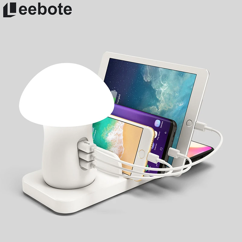 Дешево Leebote несколько font b USB b font зарядное устройство для телефона гриб ночник беспроводной зарядный блок док станция QC 3,0 быстрое зарядное устройство для м...