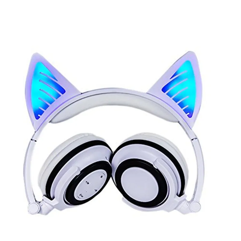 Wireless Bluetooth Cat Ear Headphones Foldable Glowing LED light Cosplay Gaming Headset Halloween Gift for Girls Kids Phones