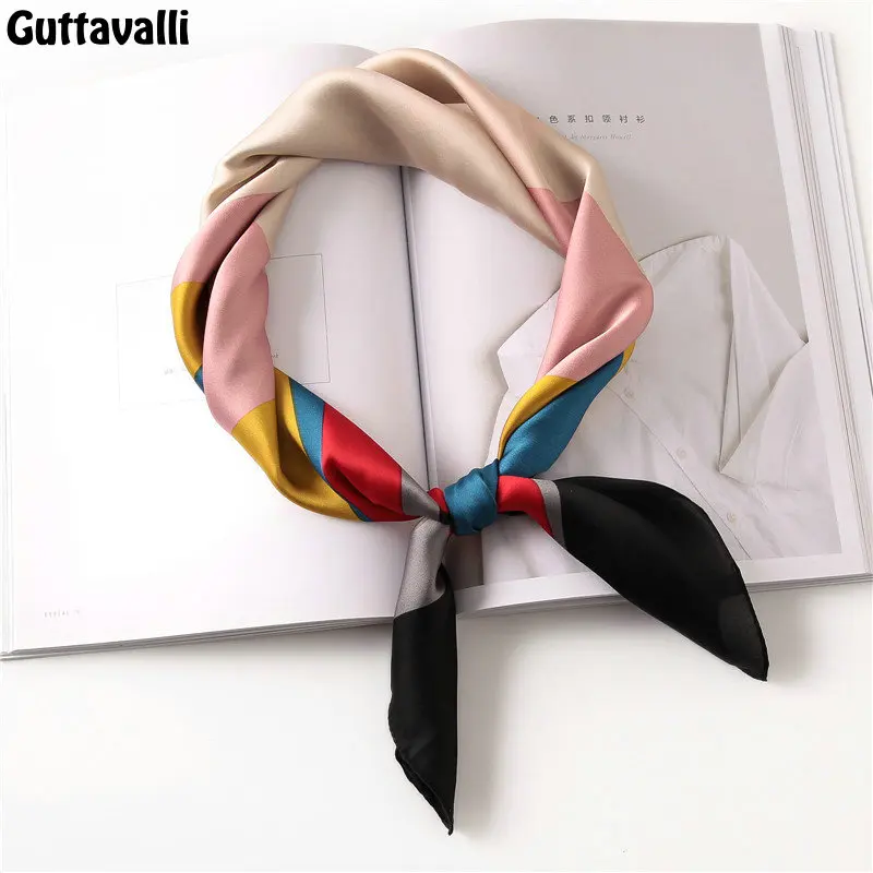 

Guttavalli Women Fashion Colorful Geometric Square Tie Small Chevron Summer Female Skinny Scarf Bohemia Stripes Satin Scarves