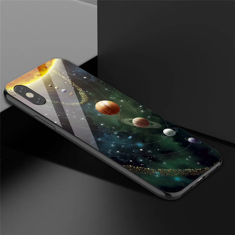 Вселенная стеклянный чехол для телефона для iPhone X XR XS Max мультяшный звездное небо звезды земля планета чехол для iPhone 7 6 S 8 Plus глянцевый чехол