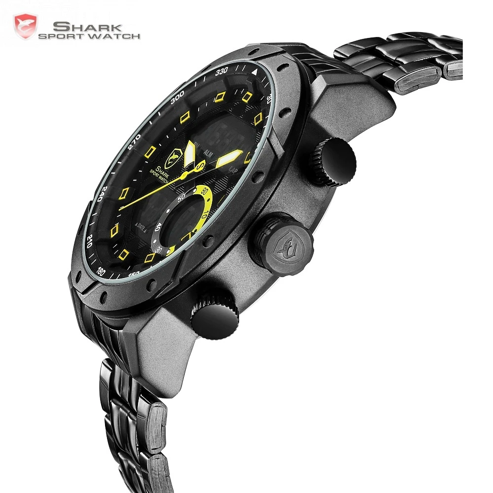 SHARK Watches Fashion Casual Analog Digital LCD Display Auto Date Calendar Alarm Clock erkek kol saati Wristwatch for Men /SH593
