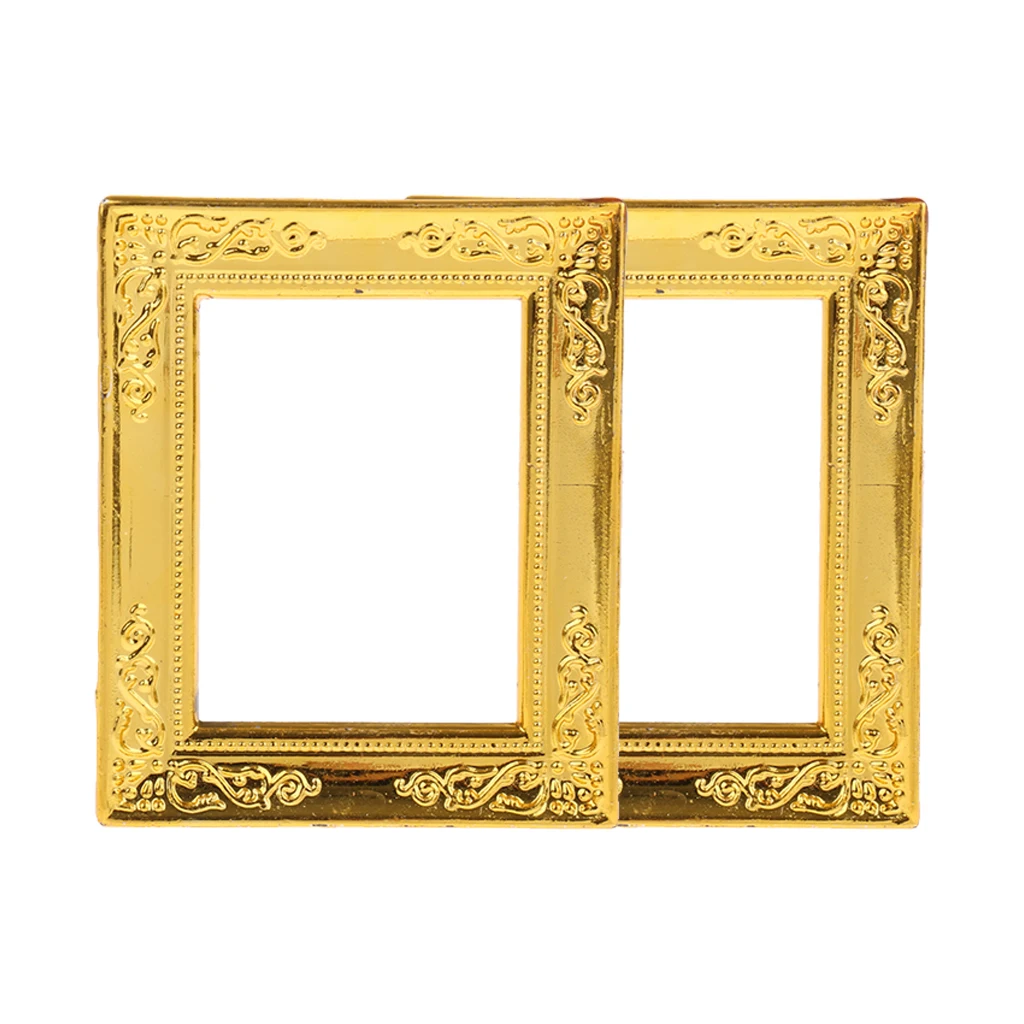 2Pieces 1/12 Scale Gold Photo Frame Rahmen Dollhouse Miniature Rooms Wall Decor