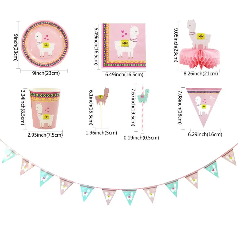 Alpaca tableware Birthday Party Decor Llama Paper Plates Cups Napkins Cake Topper for Kids Happy Birthday Party Decor Supplies