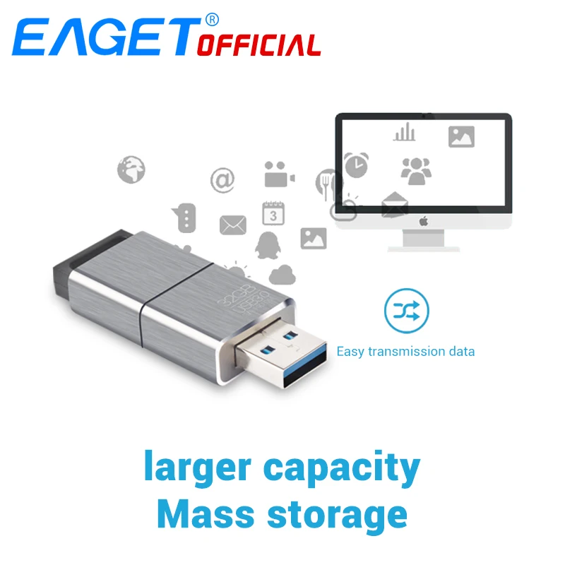 Eaget F90 USB3.0 USB флеш-накопитель 16 ГБ 32 ГБ 64 Гб 128 ГБ 256 Гб металлический мини-накопитель карта памяти USB 3,0 флэш-диск