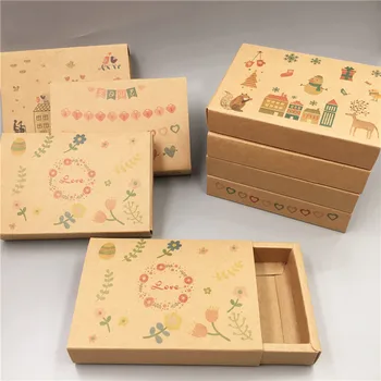 

20Pcs/Lot Multiple Patterns Design Paper Drawer Box Container With Flowers Animals House Couples Love Snowflake Pull Push Box