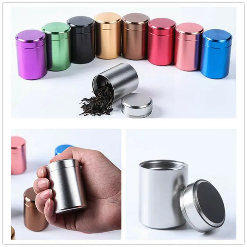 

Fashion Hot Sale Solid Airtight Smell Proof Container Aluminum Herb Stash Tea Jar Sealed Can Functional Home Storage Bottles