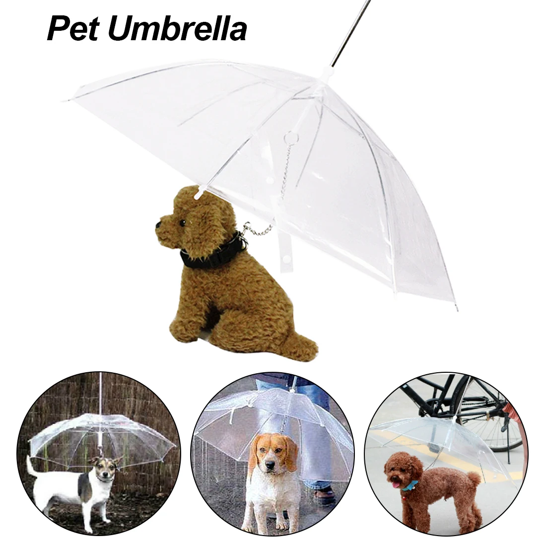 Transparent Pet Umbrella Portable Built in Leash Puppy Umbrella Cat