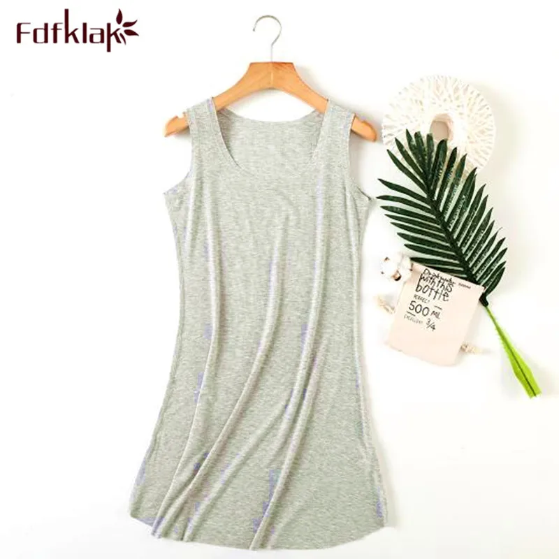 

Fdfklak Large size cotton night dress sexy nightwear sleeveless summer sleepwear nightdress bottoming shirt women's nightgown