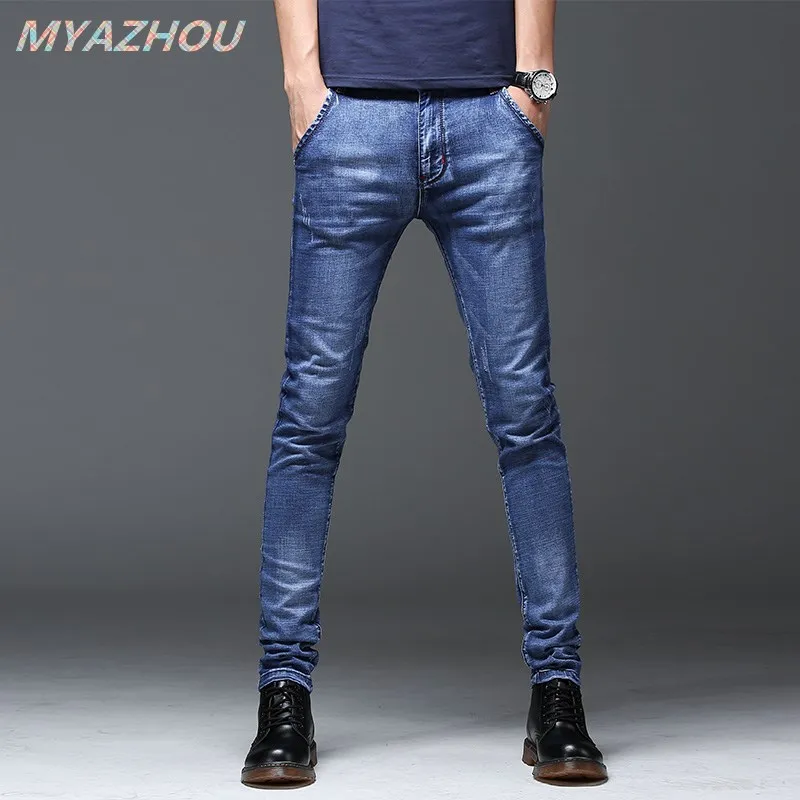 

Brand new 2019 men's jeans quality men's casual slim jeans men's brand business denim trousers men's pencil pants tight jeans