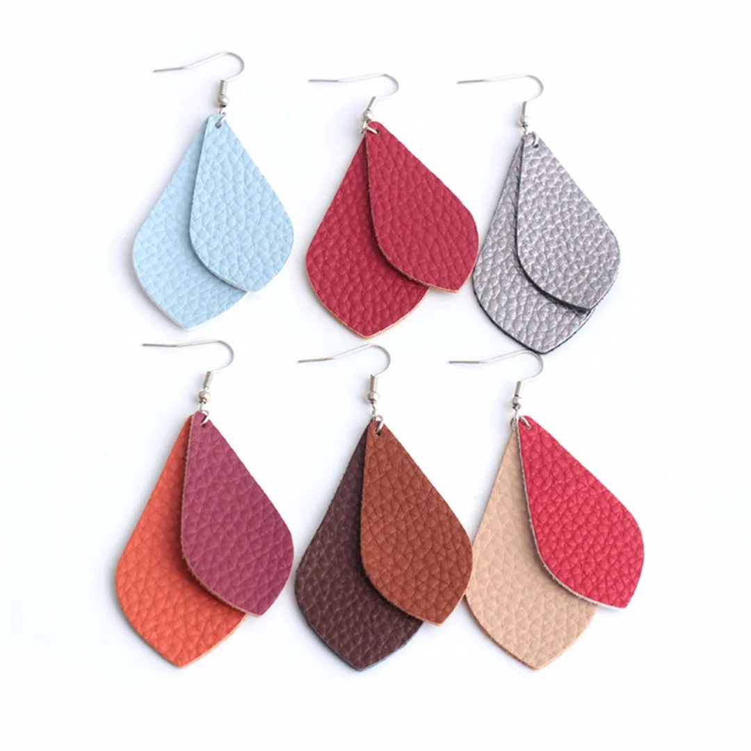 

Fashion Charm Water Drop Earrings For Women Unique PU Leather Dangle Earring Creative leaf Pendant Earring Jewelry Accessories