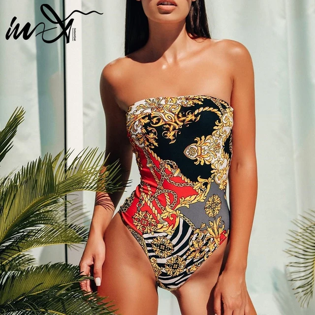 {Excellent|Wonderfull|Very Good|Very Recommended} In-X Push up bikini 2019 Print high cut one piece swimsuit strapless female Bandeau sexy swimwear women monokini bathing suit Best Price