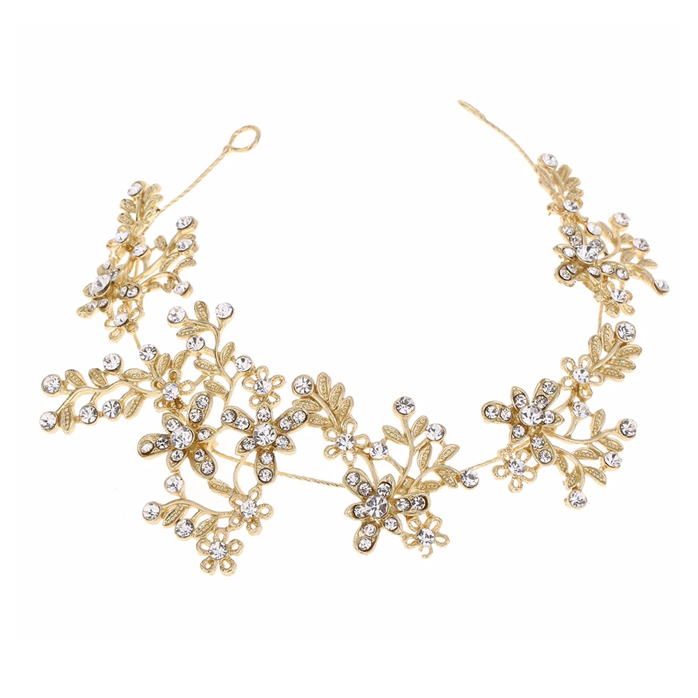 

1pc Wedding Headband Rhinestone Gold Leaves Bridal Headdress Hair Accessory Headwear Headpieces for Birthday Wedding Party Prom