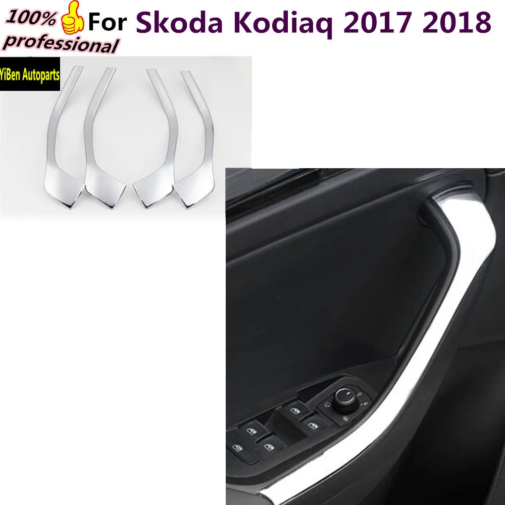 

For Skoda Kodiaq 2017 2018 car ABS chrome door Interior Window handrail panel Armrest cover trim frame molding 4pcs