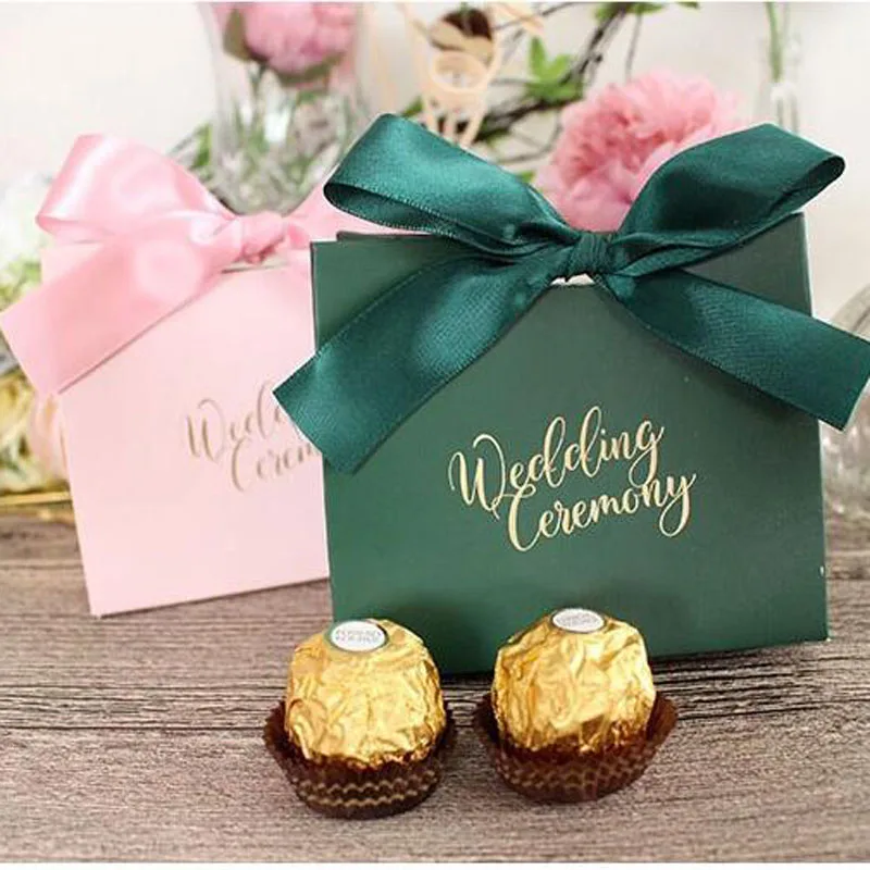 Маленькая темно зеленая коробка конфет с лентой 10 шт./лот|box with ribbon|box boxbox gift box |