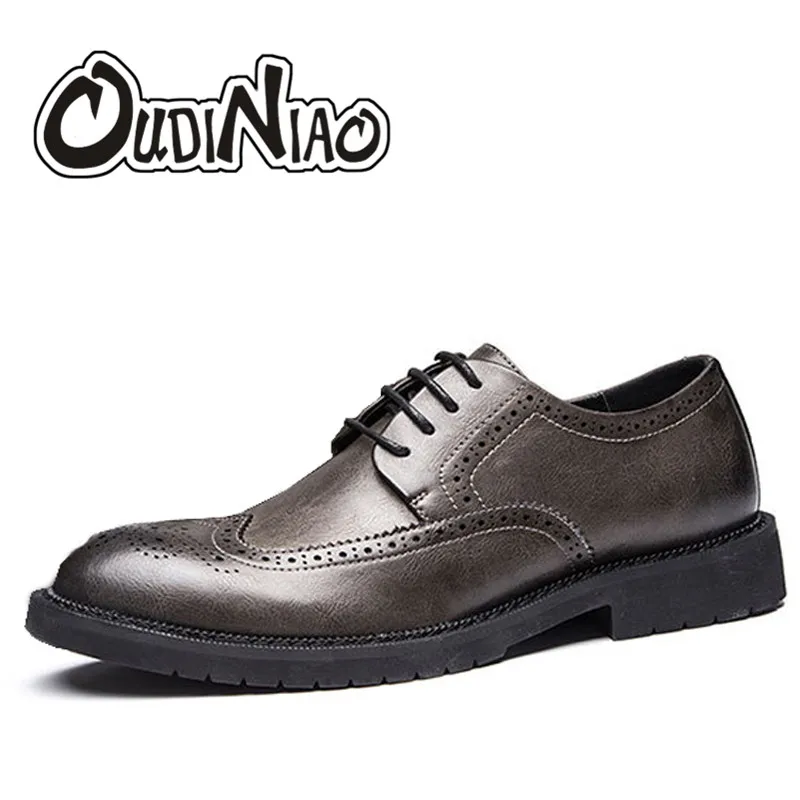 

OUDINIAO Mens Shoes Lace Up Brogues Men's Pointed Breathable Formal Casual Shoes Men Fashion 2018 Vintage Dress Mens Shoes Male