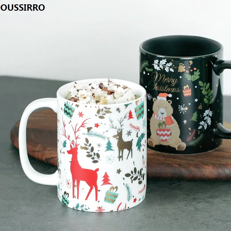 

OUSSIRRO 400ml Ceramic Cup Kit Porcelain Constellation Theme Lucky Merry Christmas Mug Christmas Gift for Friends