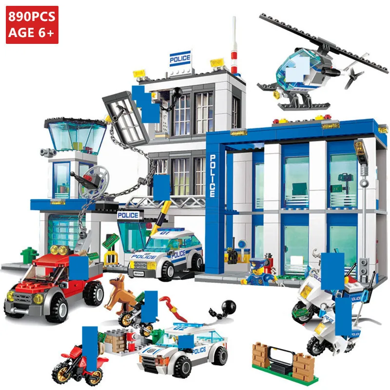 

890Pcs City Police Station Command Vehicle SWAT Building Blocks Sets Model Car Policeman Bricks Educational Toys For Children