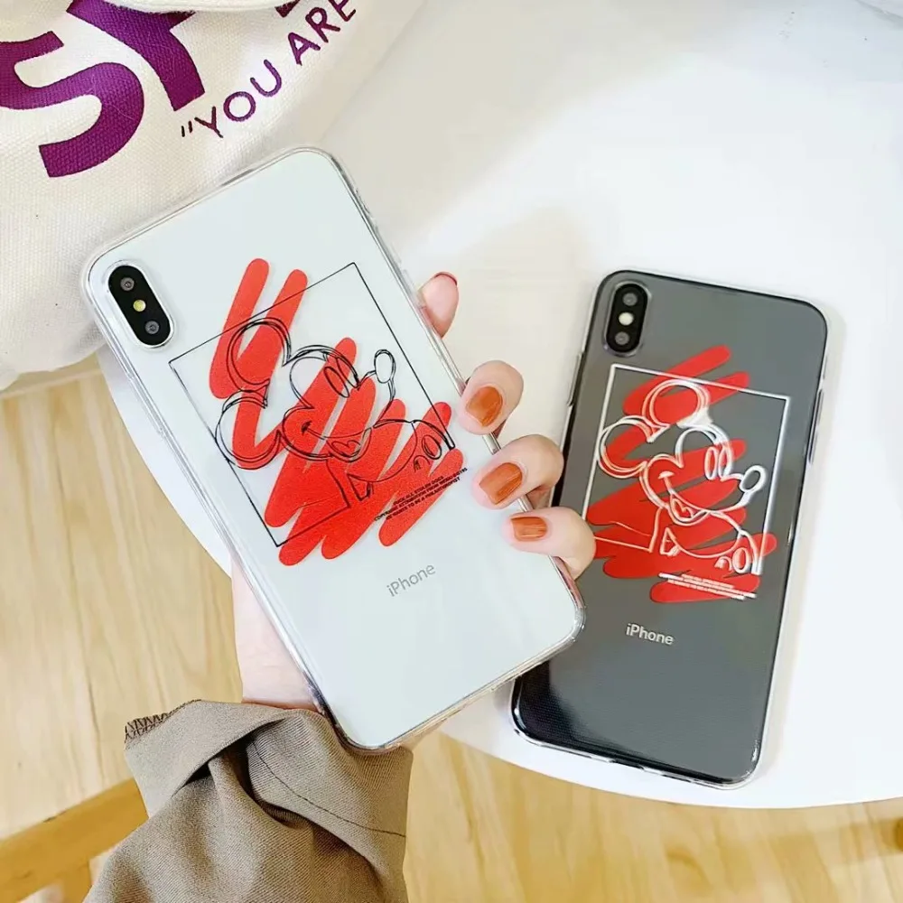

ORYKSZ Transparent Cartoon Mickey Phone Case For iPhone 6 6s 7 8 Plus X XS XR XSMAX Soft Silicone TPU Cover Fundas Coque Capa